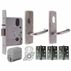 LOCKWOOD DOOR HARDWARE KIT FOR TIMBER DOOR (INC. HINGES, LOCK, HANDLES & CYLINDER) Handles & Hardware